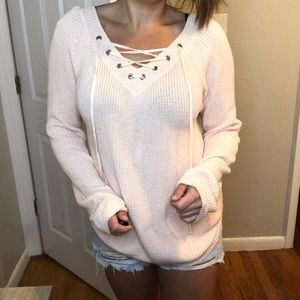 Baby pink sweater with tie front